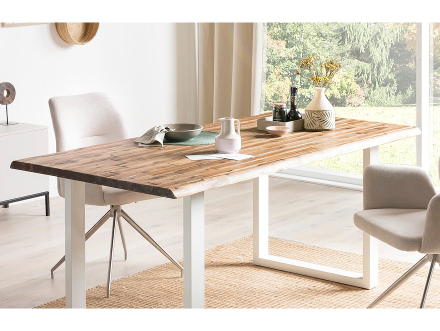 SalesFever® Esstisch 180x90 cm Akazie Tischgestell in U-Form weiß WILSON 398791 - 4