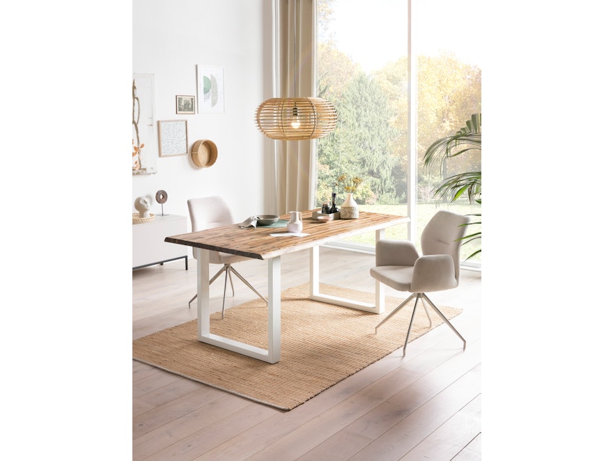SalesFever® Esstisch 200x100 cm Akazie Tischgestell in U-Form weiß WILSON 398807 - 2