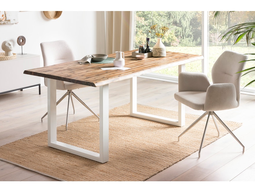 SalesFever® Esstisch 200x100 cm Akazie Tischgestell in U-Form weiß WILSON 398807 - 3