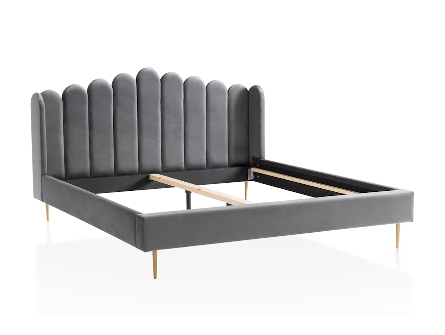 SalesFever® Muschelbett aus Samt Grau 180x200 cm Beine Chrom goldfarben ARIELLE 398739 - 2