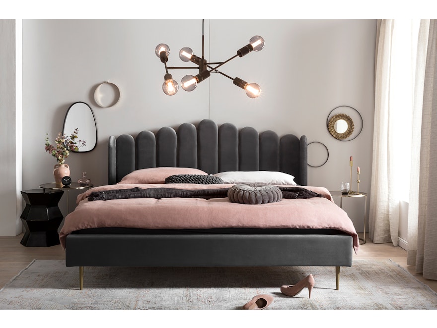 SalesFever® Muschelbett aus Samt Grau 180x200 cm Beine Chrom goldfarben ARIELLE 398739 - 5
