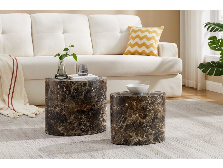 SalesFever® Couchtisch oval Braun 2er Set Marmoroptik HARLEY 367032 - 2