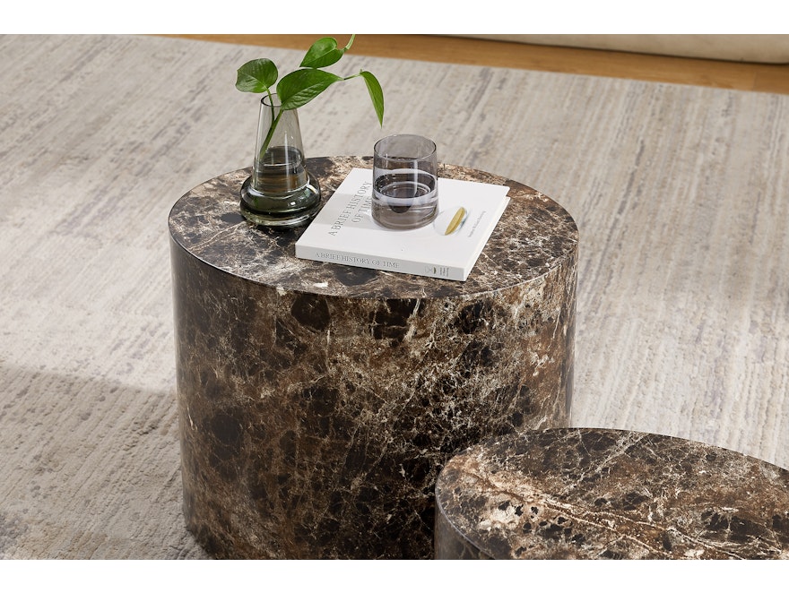 SalesFever® Couchtisch oval Braun 2er Set Marmoroptik HARLEY 367032 - 3