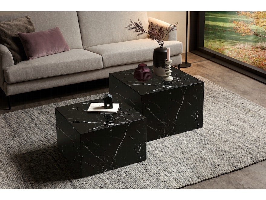 SalesFever® Couchtisch quadratisch Schwarz 2er Set in Marmoroptik Harlow 398586 - 1