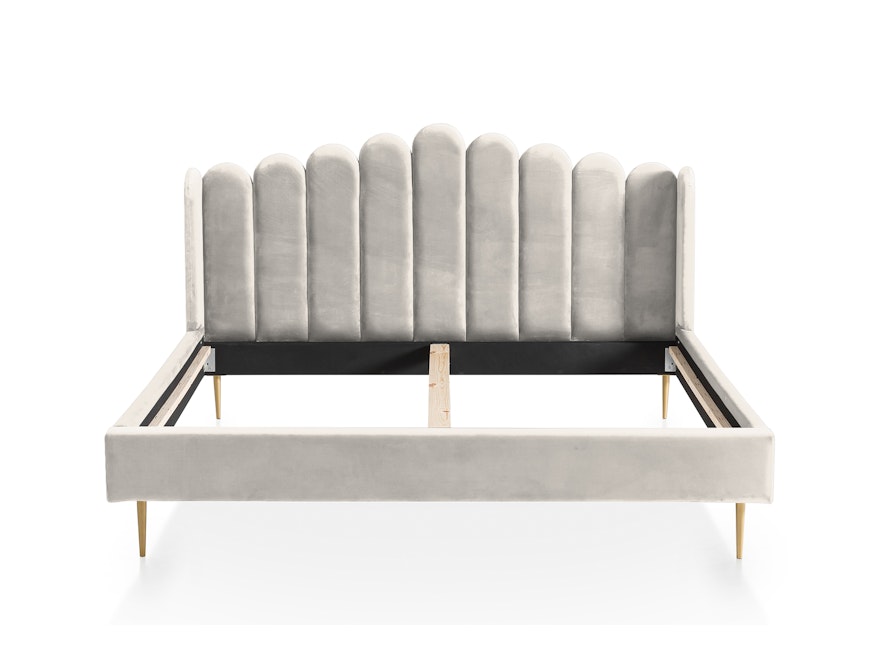 SalesFever® Muschelbett aus Samt Beige 140x200 cm Beine Chrom goldfarben ARIELLE 398715 - 1