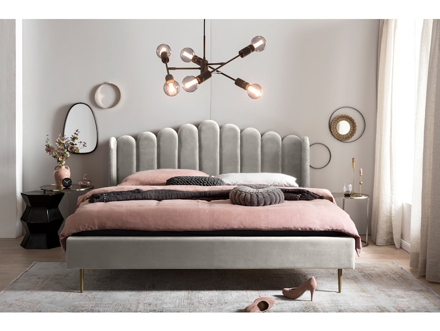 SalesFever® Muschelbett aus Samt Beige 140x200 cm Beine Chrom goldfarben ARIELLE 398715 - 5