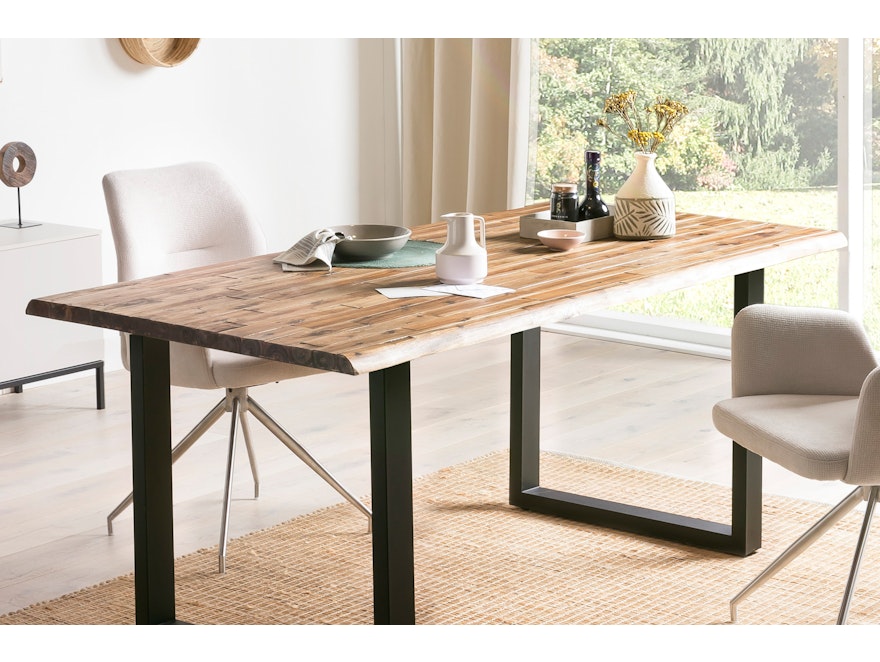 SalesFever® Esstisch 140x80 cm Akazie Tischgestell in U-Form schwarz WILSON 399019 - 2