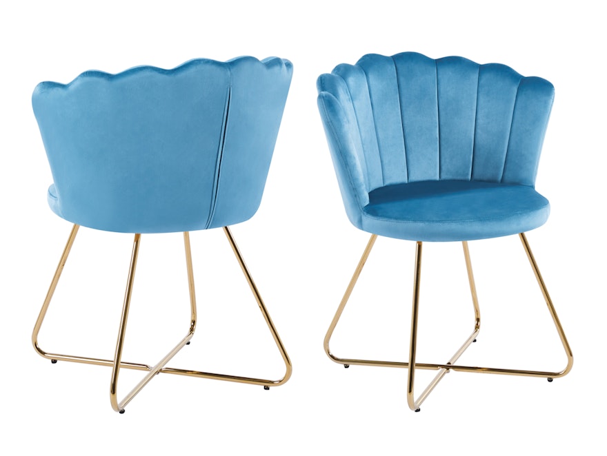SalesFever® Muschelstuhl 2er Set aus Samt Blau Arielle 369265 - 1