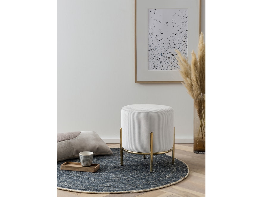 SalesFever® Polsterhocker Ø35 cm Cord Optik mit goldfarbenem Gestell Beige Cosy 369418 - 3