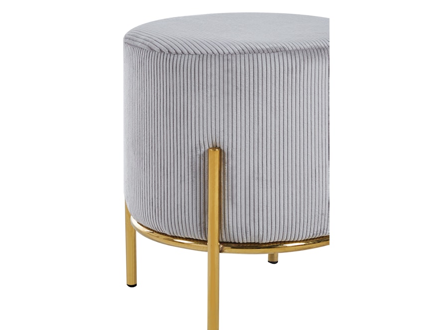 SalesFever® Polsterhocker Ø35 cm Cord Optik mit goldfarbenem Gestell Hellgrau Cosy 369425 - 2