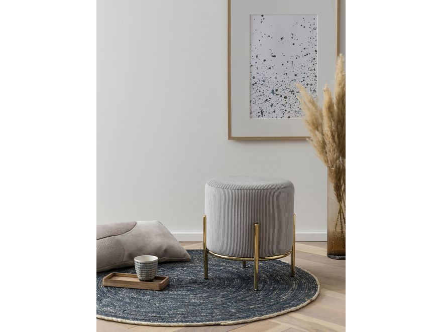 SalesFever® Polsterhocker Ø35 cm Cord Optik mit goldfarbenem Gestell Hellgrau Cosy 369425 - 3