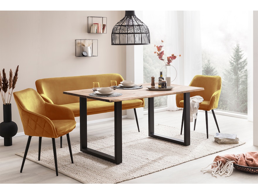 SalesFever® Sitzbank 160 cm Samt mit Armlehnen und Rückensteppung Senfgelb Finja 368718 - 11