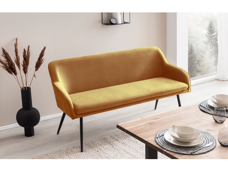 SalesFever® Sitzbank 160 cm Samt mit Armlehnen und Rückensteppung Senfgelb Finja 368718 - 1