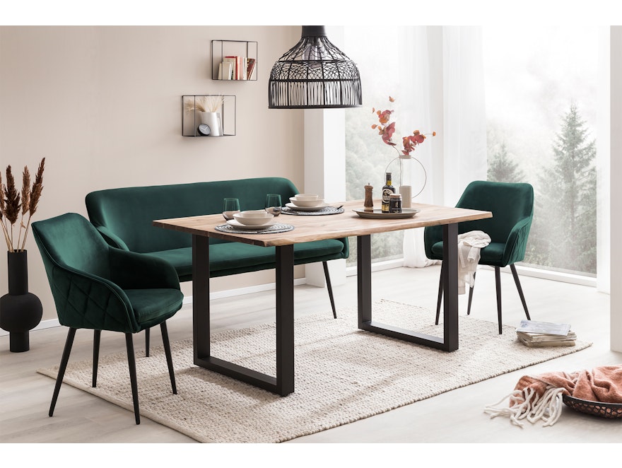 SalesFever® Sitzbank 160 cm Samt mit Armlehnen und Rückensteppung Tannengrün Finja 368701 - 2