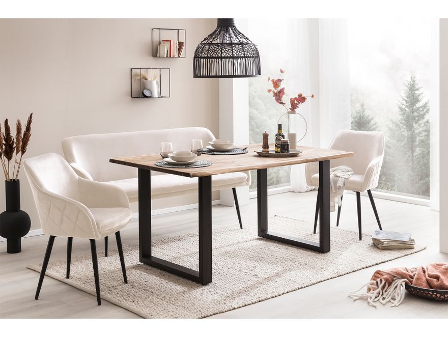 SalesFever® Sitzbank 160 cm Samt mit Armlehnen und Rückensteppung Creme Finja 368688 - 11