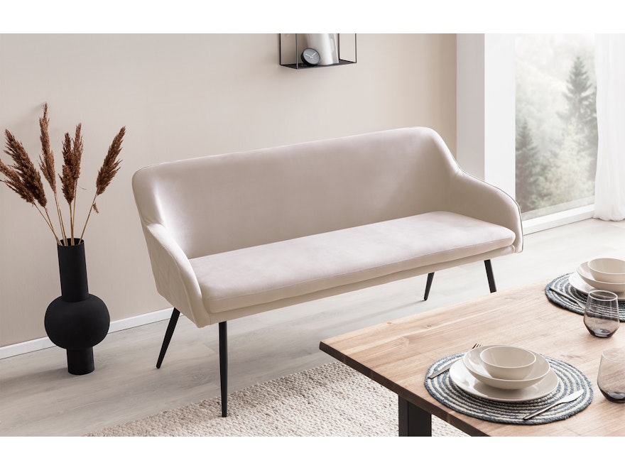 SalesFever® Sitzbank 160 cm Samt mit Armlehnen und Rückensteppung Creme Finja 368688 - 1