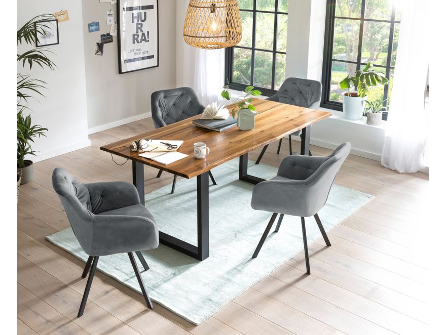 SalesFever® Essgruppe 5-tlg. 180x90 cm Tisch Cognac Stuhlbezug Grau LANDO-FIONA 371176 - 1