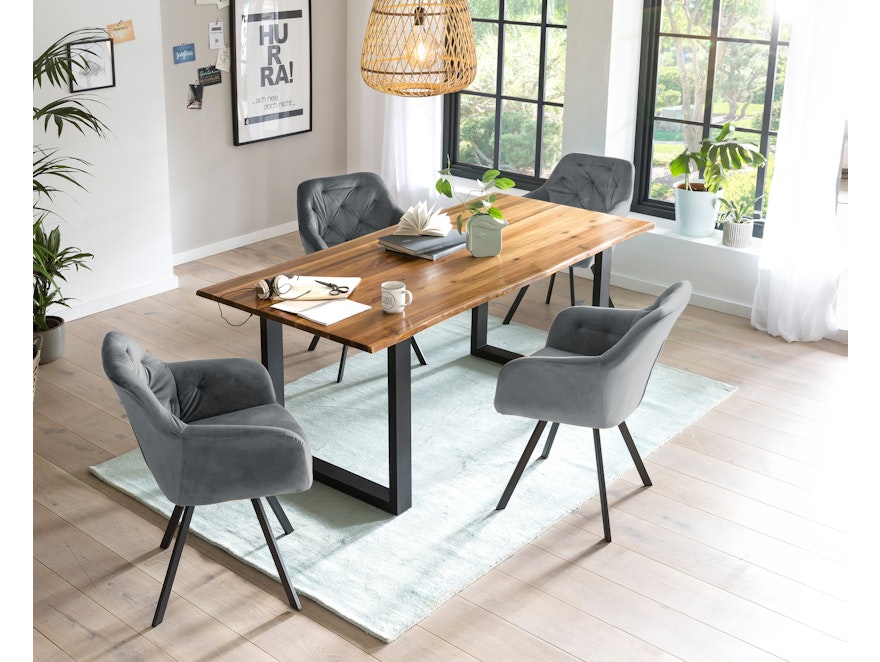 SalesFever® Essgruppe 5-tlg. 160x85 cm Tisch Cognac Stuhlbezug Grau LANDO-FIONA  371114 - 1