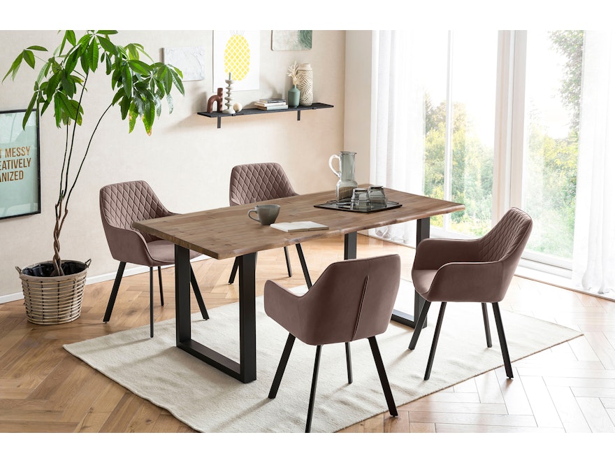 SalesFever® Essgruppe 5-tlg. 160x90 cm Akazie Nussbaum 4x Samtstuhl Braun Layne-Cristobal  369890 - 1