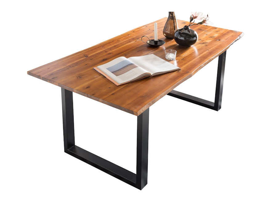 SalesFever® Essgruppe 5-tlg. 160x85 cm Akazie 4x Samtstuhl Grau Lando-Cristobal 369791 - 6