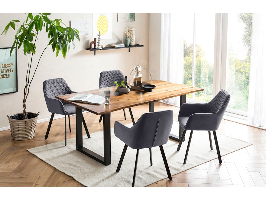 SalesFever® Essgruppe 5-tlg. 160x85 cm Akazie 4x Samtstuhl Grau Lando-Cristobal 369791 - 1