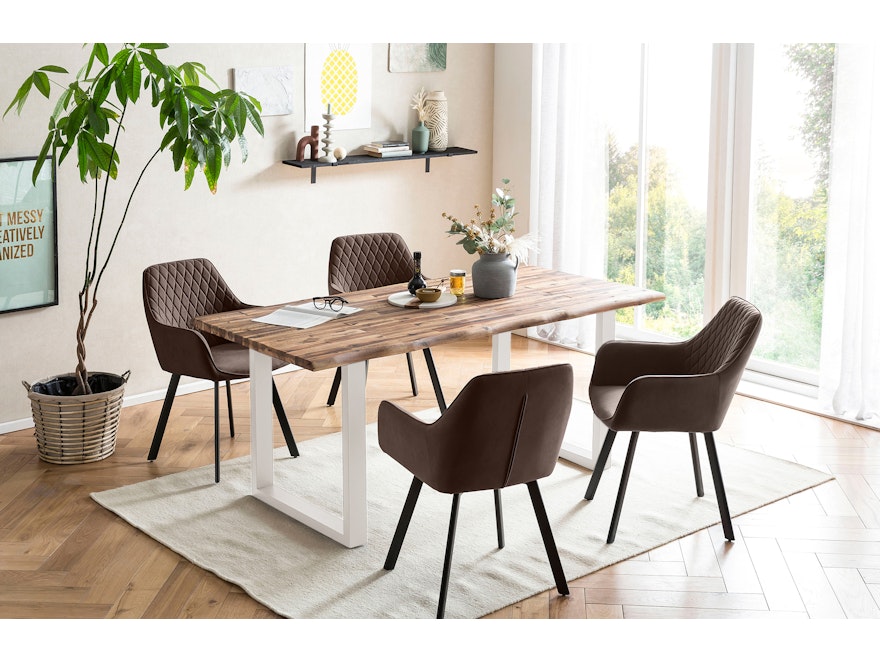 SalesFever® Essgruppe 5-tlg. 180x90 cm Tisch Natur/Weiß + 4x Stuhl Braun Wilson-Cristobal  369692 - 1