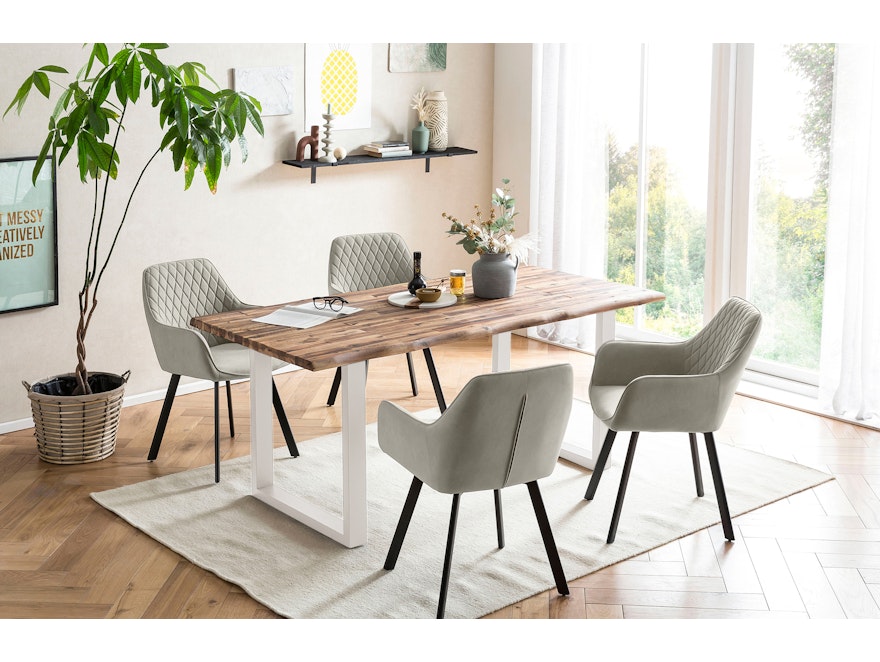 SalesFever® Essgruppe 5-tlg. 180x90 cm Tisch Natur/Weiß + 4x Stuhl Beige Wilson-Cristobal 369685 - 1