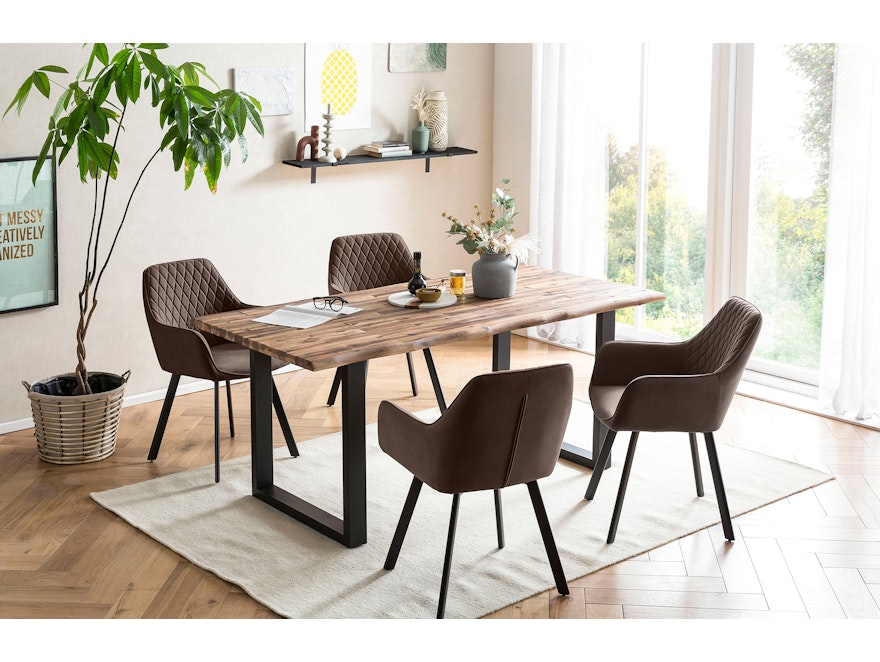 SalesFever® Essgruppe 5-tlg. 180x90 cm Tisch Natur/Schwarz+ 4x Stuhl Braun Wilson-Cristobal 369777 - 1
