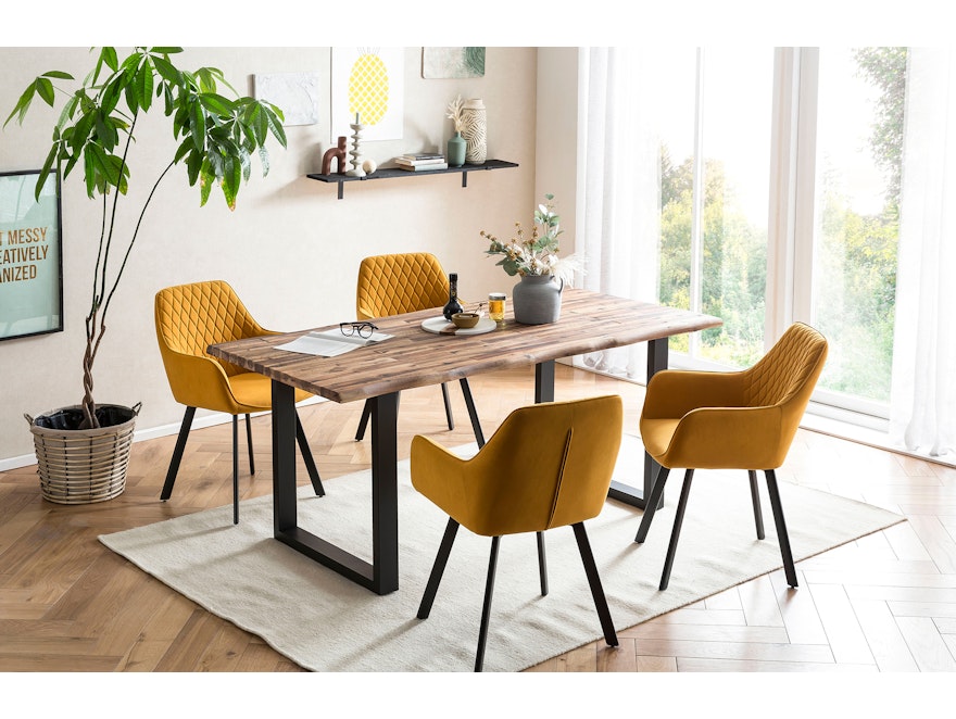 SalesFever® Essgruppe 5-tlg. 180x90 cm Tisch Natur/Schwarz+ 4x Stuhl Gelb Wilson-Cristobal 369784 - 1