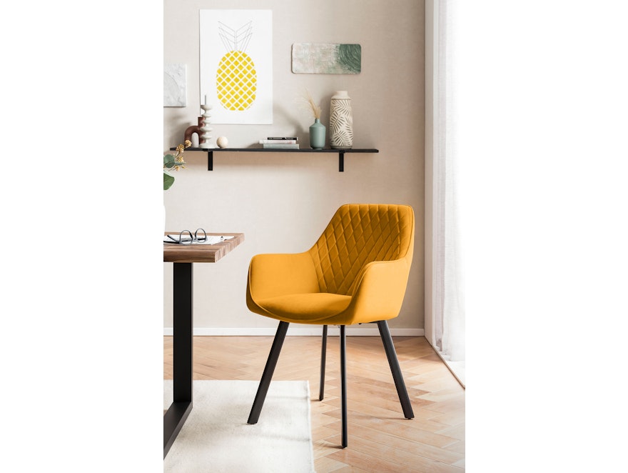 SalesFever® Essgruppe 5-tlg. 180x90 cm Tisch Natur/Schwarz+ 4x Stuhl Gelb Wilson-Cristobal 369784 - 2