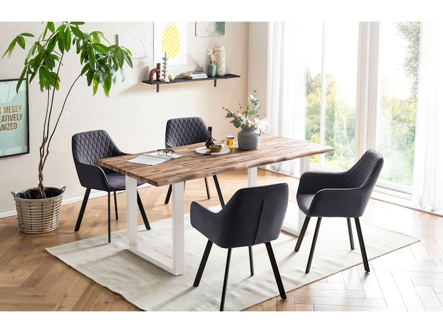 SalesFever® Essgruppe 5-tlg. 160x90 cm Tisch Natur/Weiß + 4x Stuhl Grau Wilson-Cristobal 369630 - 1