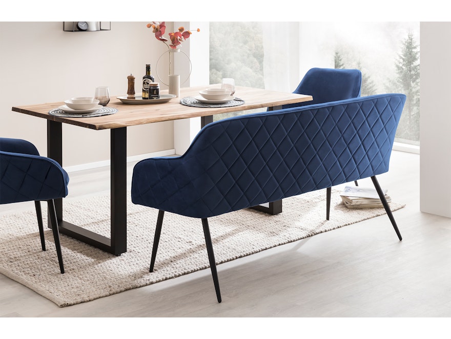 SalesFever® Essgruppe 6-tlg. 200x100 cm Akazie Stühle/Bank Samt Blau Saira-Freja-Finja 368190 - 12