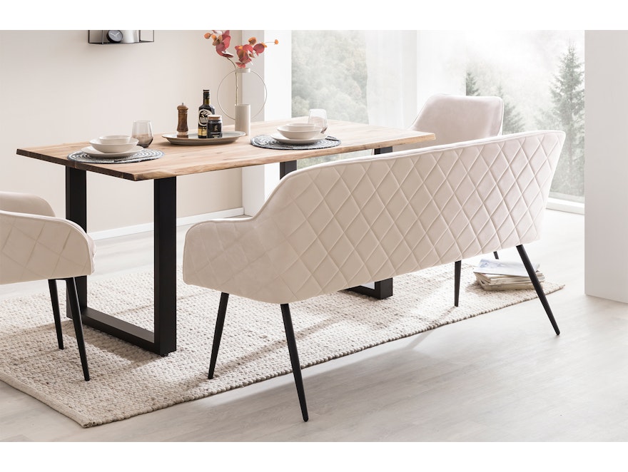 SalesFever® Essgruppe 6-tlg. 240x110 cm Akazie Stühle/Bank Samt Creme Saira-Freja-Finja 368183 - 12