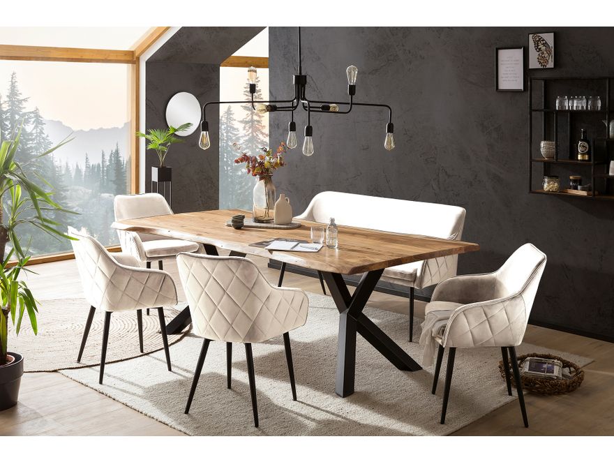 SalesFever® Essgruppe 6-tlg. 240x110 cm Akazie Stühle/Bank Samt Creme Saira-Freja-Finja 368183 - 1