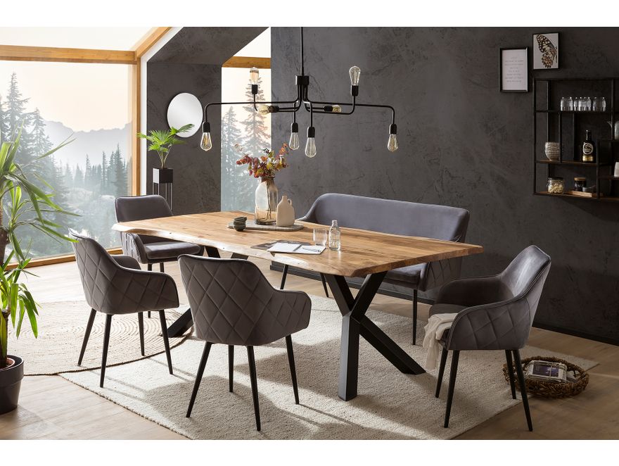 SalesFever® Essgruppe 6-tlg. 240x110 cm Akazie Stühle/Bank Samt Grau Saira-Freja-Finja 368152 - 1