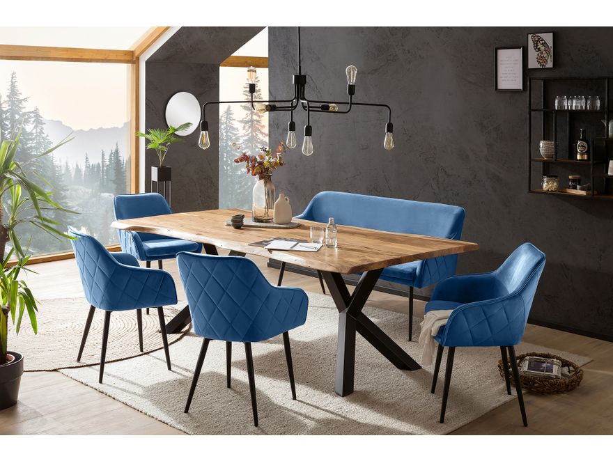 SalesFever® Essgruppe 6-tlg. 240x110 cm Akazie Stühle/Bank Samt Blau Saira-Freja-Finja 368213 - 1