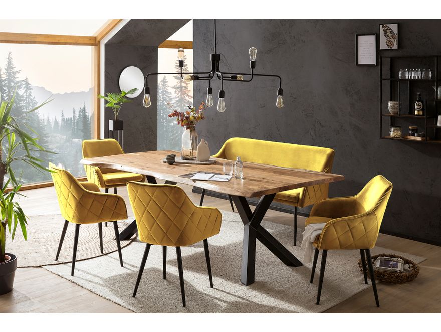 SalesFever® Essgruppe 6-tlg. 240x110 cm Akazie Stühle/Bank Samt Gelb Saira-Freja-Finja 368275 - 1