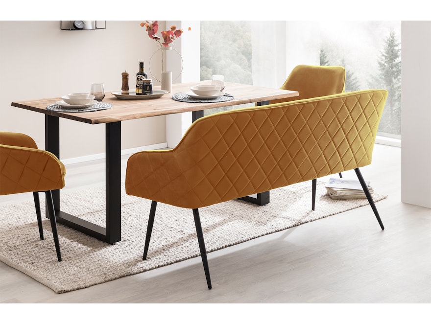 SalesFever® Essgruppe 6-tlg. 220x110 cm Akazie Stühle/Bank Samt Senfgelb Saira-Freja-Finja 368268 - 15