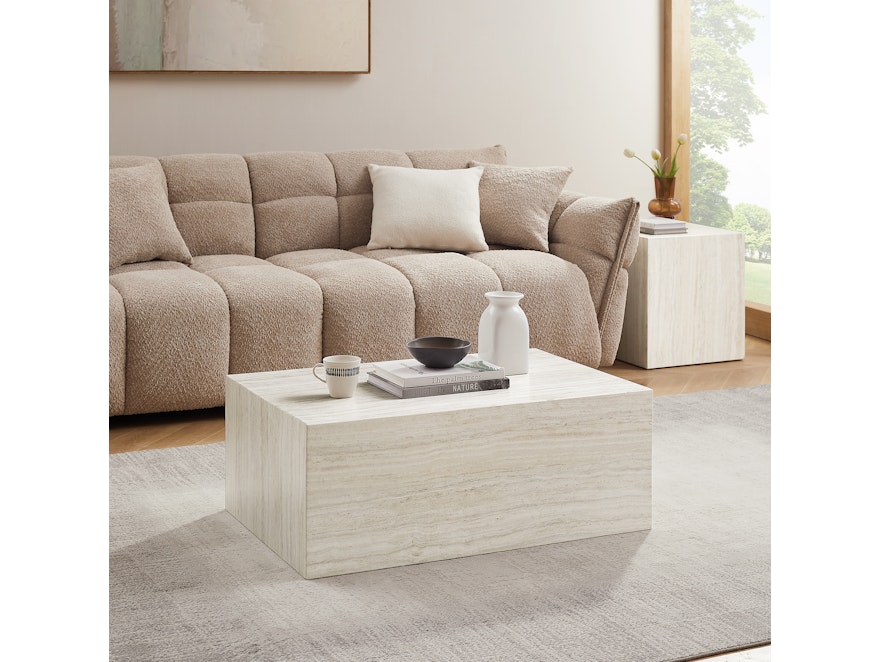 SalesFever® Couchtisch rechteckig 90x60 cm Beige Travertinoptik Aston 367988 - 3