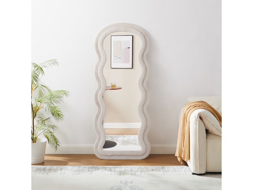 SalesFever® Spiegel mit Rahmen aus Kunstfell 70x170 cm Beige Caravel 367179 - 2