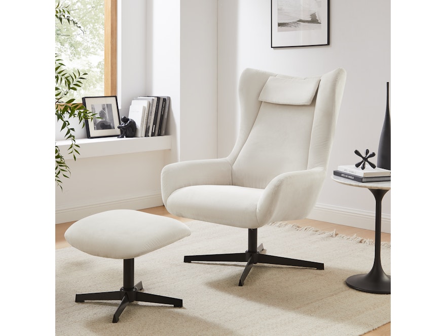 SalesFever® Sessel und Hocker mit Drehfunktion in Cordoptik Beige Daphne 367827 - 2