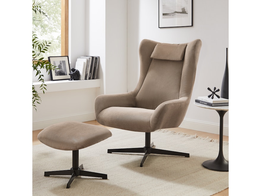 SalesFever® Sessel und Hocker mit Drehfunktion in Cordoptik Braun Daphne 367834 - 2