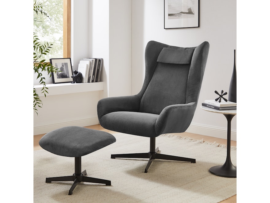 SalesFever® Sessel und Hocker mit Drehfunktion in Cordoptik Grau Daphne 367841 - 2