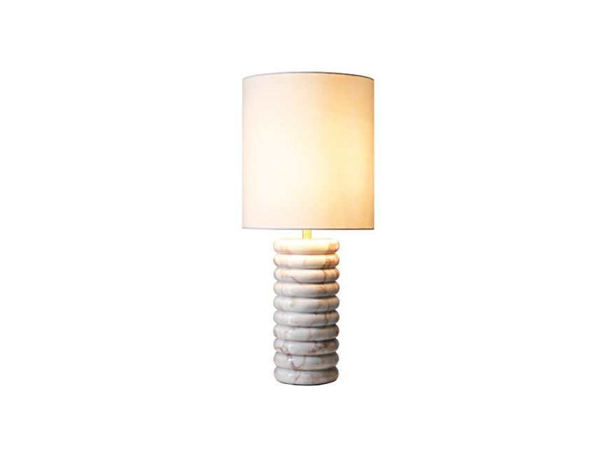 SalesFever® Tischleuchte mit Marmor-Standfuß 65 cm Lampenschirm Leinen Beige Mavie 367438 - 1