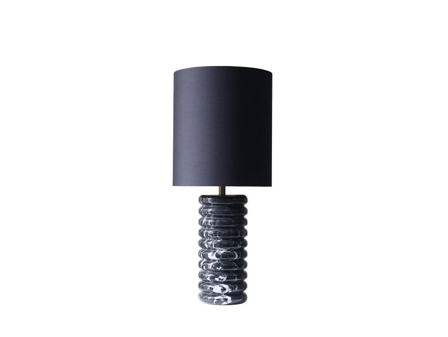 SalesFever® Tischleuchte mit Marmor-Standfuß 65 cm Lampenschirm Baumwolle Schwarz Mavie 367445 - 2