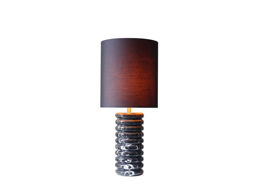 SalesFever® Tischleuchte mit Marmor-Standfuß 65 cm Lampenschirm Baumwolle Schwarz Mavie 367445 - 1