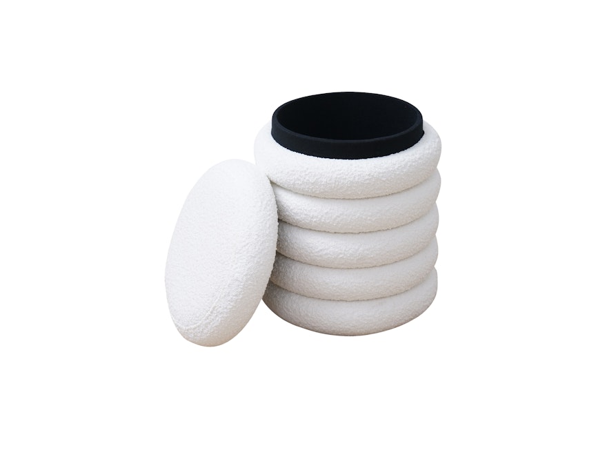 SalesFever® Sitzhocker rund Ø38 cm mit Stauraum aus Bouclé Stoff Weiß Twister 369593 - 1