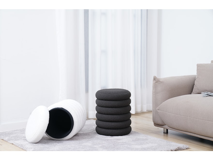 SalesFever® Sitzhocker rund Ø38 cm mit Stauraum aus Bouclé Stoff Weiß Twister 369593 - 5