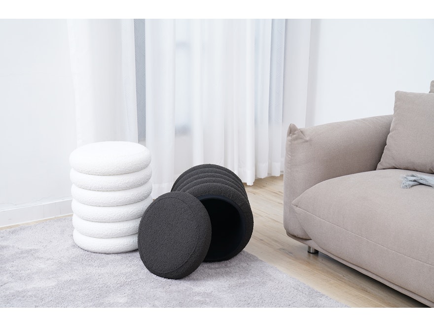 SalesFever® Sitzhocker rund Ø38 cm mit Stauraum aus Bouclé Stoff Weiß Twister 369593 - 6