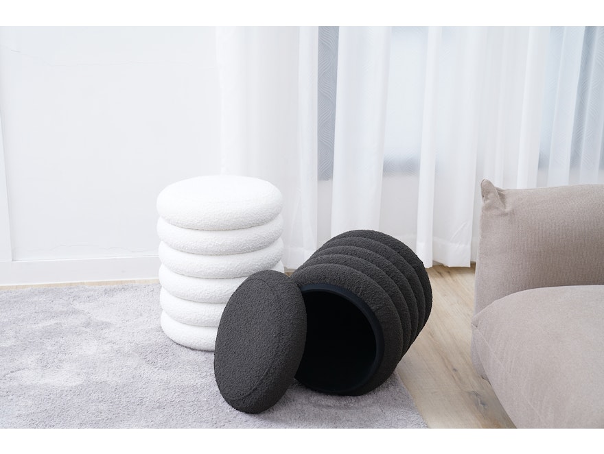SalesFever® Sitzhocker rund Ø38 cm mit Stauraum aus Bouclé Stoff Weiß Twister 369593 - 7